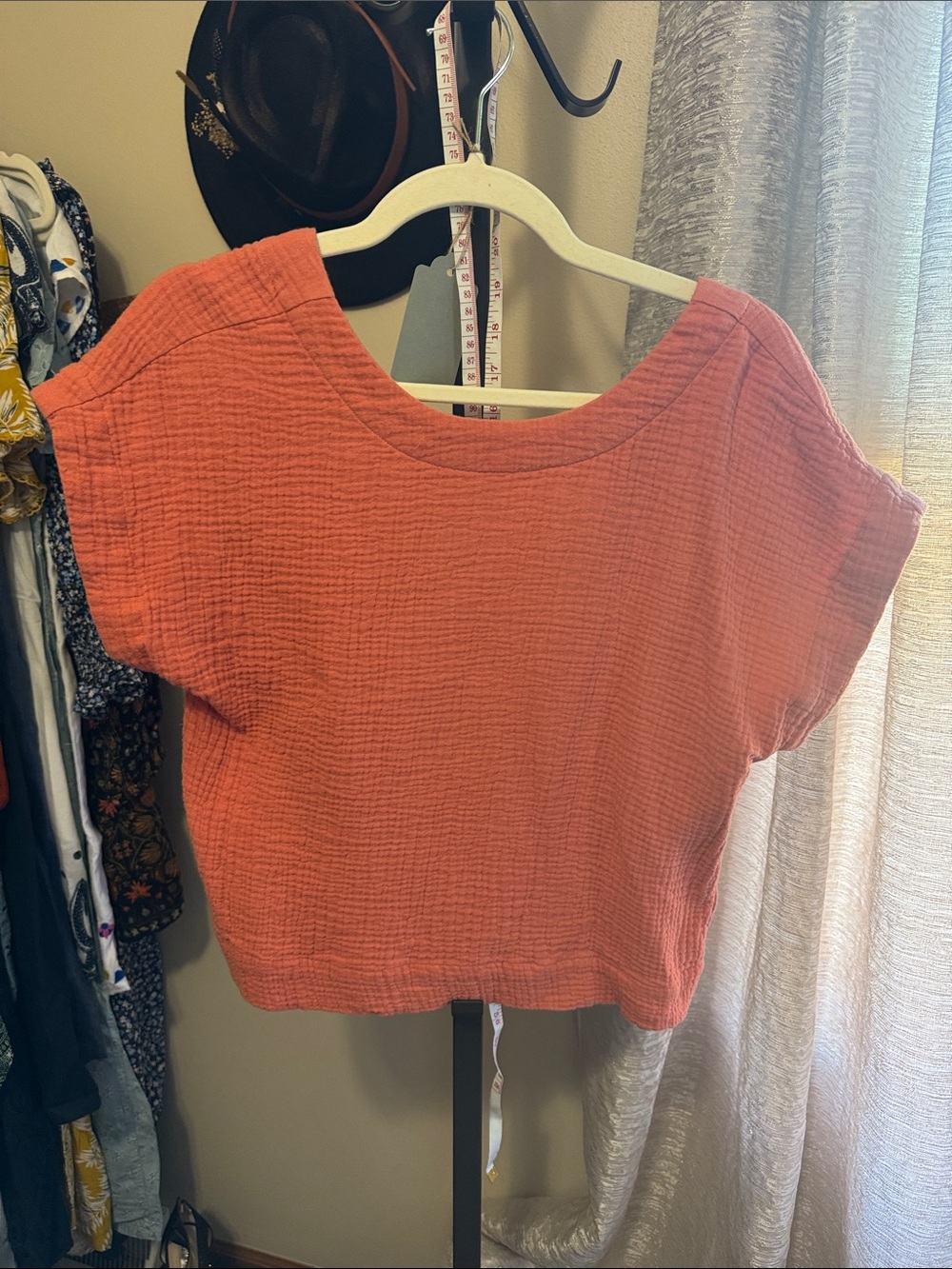 Madewell Textured Scoop Crop Top - Coral Orange